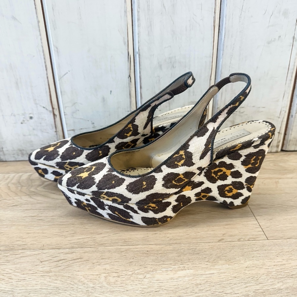 Stella McCartney Leopard Print Slingback Wedge Heels
